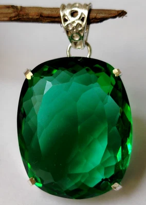 AAA+ Large Green Emerald 97.15 Ct. Cushion Cut 925 Silver Pendant Gift for Women - Image 1 of 4