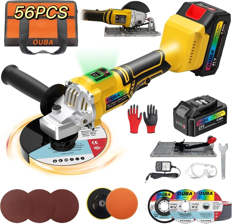 OUBA Cordless Angle Grinder Compatible Dewalt 20V MAX Battery 4-1/2" to 5" Brushless