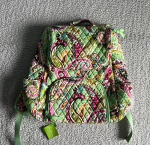 Vera Bradley Backpack Tutti Frutti Green Floral Double Zip Pockets School Travel - Picture 1 of 11