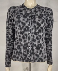 Apt. 9 black gray animal print 100% Cashmere button front cardigan ladies Medium - Picture 1 of 6