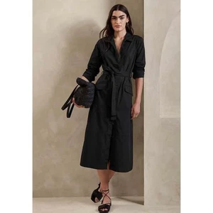 Neu Banana Republic Popeline Midi Hemdkleid Gürtel schwarz groß Baumwolle Knopfleiste - Bild 1 von 10