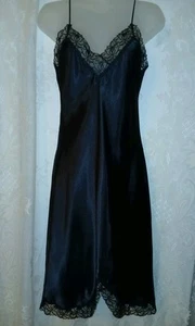 Vintage 90s Victorias Secret Gold Label Black Liquid Satin Lace Nightgown S - Picture 1 of 10