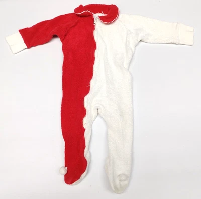 Payaso bebé vintage Sears con patas rojo y blanco, Joker. Elf. Pijama, Disfraz, Puff Ball Foto 1 de 4