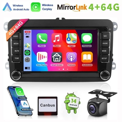 64G For VW Volkswagen Jetta Passat Polo 7" Carplay Car Stereo Radio GPS w/Camera - Image 1 of 4