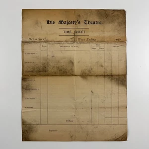 His Majesty’s Theatre London timesheet for 1900s - Picture 1 of 6