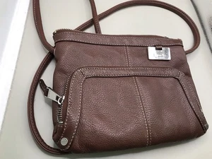 Tiganello Brown Genuine Leather Crossbody Lots Of Pockets - Picture 1 of 12