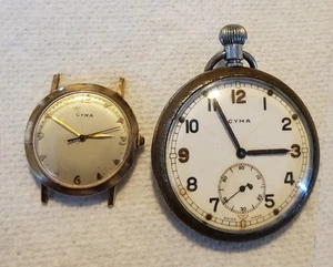 Vintage Cyma Swiss Made Pocket And Wristwatch Lot Both Working AS IS - Picture 1 of 24