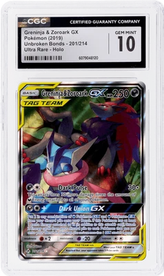 2019 Pokemon Sun and Moon Unbroken Bonds Greninja/Zoroark Gx #201 CGC 10 - Image 1 of 2