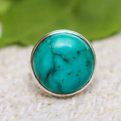 TURQUOISE NATURAL GEMSTONE 925 STERLING SILVER HANDMADE JEWELRY RING 3 TO 12 - Image 1 of 4