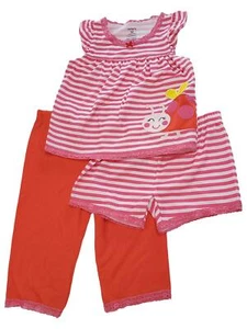 Carters Infant & Toddler Girl Pink Lady Bug Stripe 3 Pc Pajama PJ Sleep Set - Picture 1 of 1