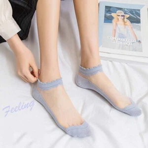 Summer Women Transparent Thin Flower Lace Socks Crystal Silk Solid Ankle Socks  - Picture 1 of 20