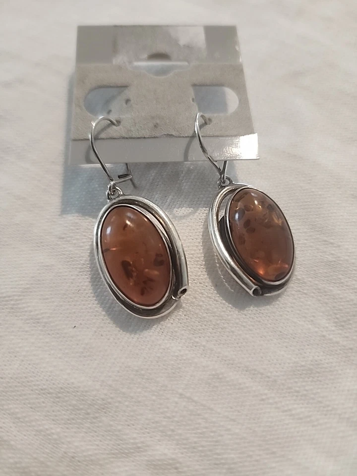 Vintage Handmade Sterling Silver With Amber Earrings. - Image 1 of 4