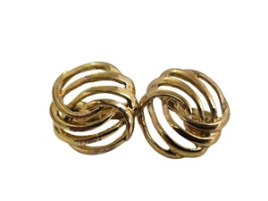 Monet Vintage Shiny Gold Tone Interlocking Ovals Clip Earrings - Picture 1 of 5