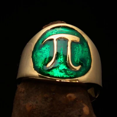 MENS BRASS TEACHER RING MATHEMATICS SYMBOL GREEK LETTER PI GREEN SIZE 8.5 - Image 1 of 4