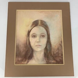 Vintage Signed Chalk / Pastel Portrait Drawing of Woman Rose Crowley Mid Century - Picture 1 of 9