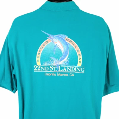 Vintage Marlin Fish Polo Shirt Mens Size XL Blue 22nd St Landing Made In USA - Image 1 of 4