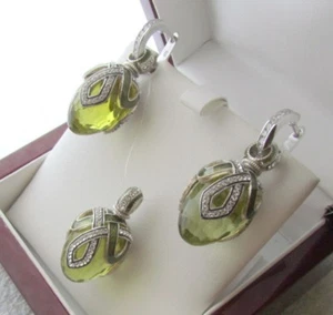 PERIDOT EARRINGS & PENDANT SET HANDMADE RUSSIAN SOLID STERLING SILVER 925 - Picture 1 of 11