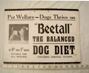 Terrier de pelo de alambre publicidad Beetall perro dieta cartón tienda años 30-50 - Imagen 1 de 4