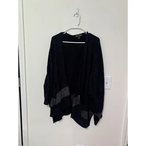 Barefoot Dreams CozyChic Lite Striped Hem Cardigan One Size Black Gray - Picture 1 of 4