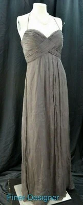 Vestido formal largo completo de gasa 100 % seda Amsale arrugado fruncido 6 S NUEVO Foto 1 de 4