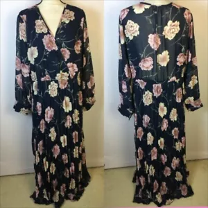 NWT Indigo Rose Wrap Maxi Dress 3X Womans Plus Bue Pink Floral Long Sleeve Sheer - Picture 1 of 19