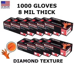 8 Mil Orange Heavy Duty Thick Nitrile Industrial Gloves Case 1000 PCS - S M L XL - Picture 1 of 3