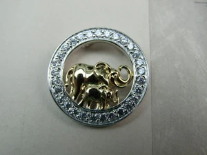 Pendant -Elephant & Baby -Sterling Silver 925 & CZ - (R3EV) - Picture 1 of 7