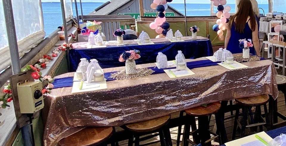 Mantel de lentejuelas rectangular oro rosa 60"x102" boda evento baby shower Foto 1 de 4