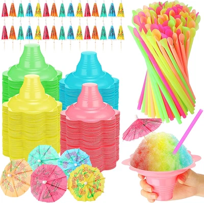 150 Sets Summer Snow Cone Cups and Spoon Straws with Paper Umbrellas Kit, Small  - Image 1 of 4