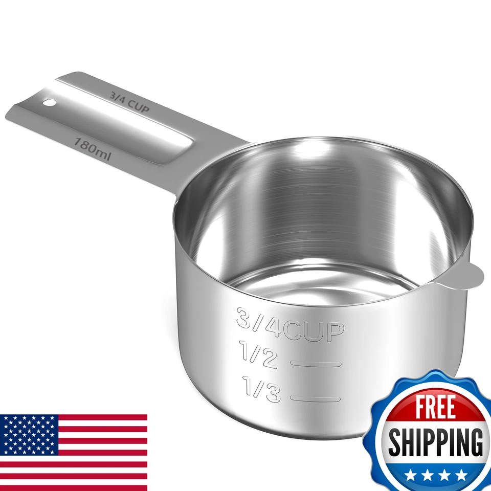 Minteem Stainless Steel Measuring Cup 1-Cup 240ml Easy-Read Markings Silver - Image 1 of 1
