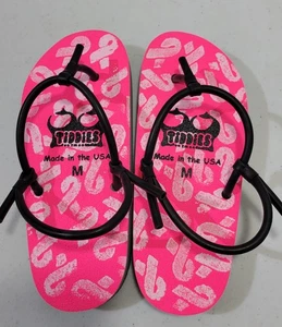 Tiddies Hawaiian Flip Flop Sandals Pink Ribbon Adjustable Size M Unisex - Picture 1 of 4