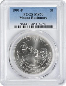 1991-P Mount Rushmore Silver Commemorative Dollar MS70 PCGS Mint State 70 - Picture 1 of 2