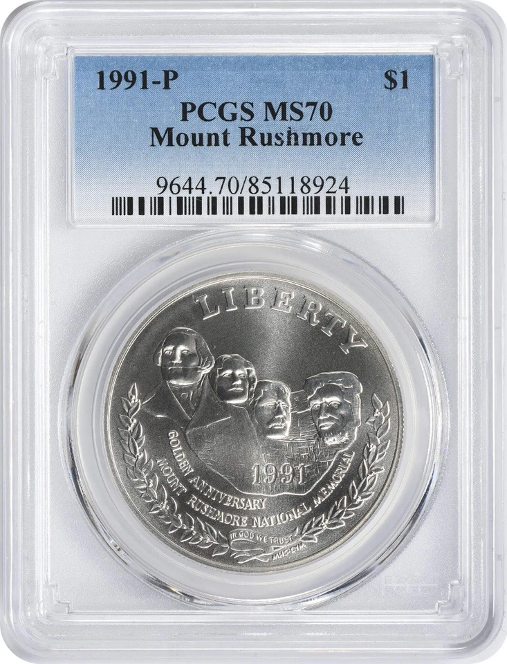 1991-P Mount Rushmore Silver Commemorative Dollar MS70 PCGS Mint State 70 - Image 1 of 2