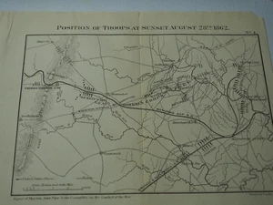 Vintage Map "Position of Troops at Sunset August 28th, 1862" - Picture 1 of 9