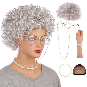 Onedor Old Lady Costume for Women and Kids, 100 Days of School Costume for Girls