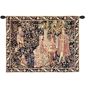 MEDIEVAL TAPESTRY NOBLE LADY PLAYING ORGAN DAME ORGUE 35"x45" - Picture 1 of 1