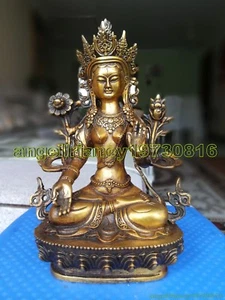 Antique Bronze Gilt Buddha White Tara Statues Vajra Goddess Meditation Sakyamuni - Picture 1 of 6