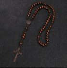 Wooden rosary bead necklace cross bronze crucifix fathers day mens boy gift ·