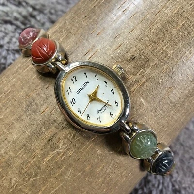 Reloj de cuarzo ovalado pulsera de piedras preciosas escarabajo de vestir Precision by Gruen para mujer 7 1/4" Foto 1 de 4