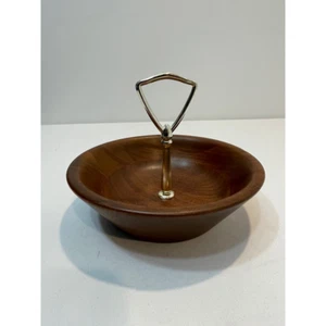 Vermillion Walnut Handled Vintage Mid-Century Candy Bowl Springfield USA 7" - Picture 1 of 7