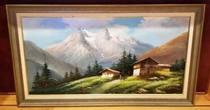 Vintage Austrian Scenery Large Oil Painting On Canvas Signed "A. Silver" - Picture 1 of 8