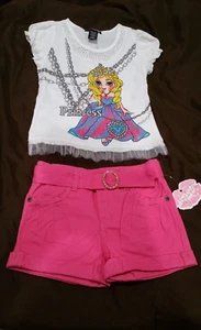 Lipstik Girls Brand T-Shirt and Shorts Set Princess Themed Girls Size 5-6 - Picture 1 of 6