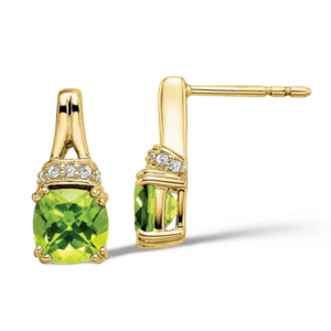 10K Solid Yellow Gold Peridot Diamond Dangle Earrings - Picture 1 of 4