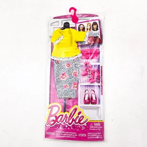 Barbie Fashionista Clothing Pack 2015 DJT44/DMP15 Black Floral Skirt Yellow Top - Picture 1 of 5