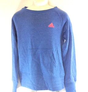 Girls Kids Youth Adidas BX-R77MT N Light Blue Heather Pink Pullover Sweatshirt - Picture 1 of 2