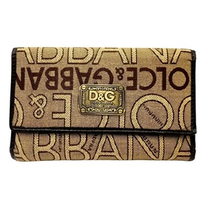 Vintage Dolce & Gabbana Tri-Fold Wallet - D&G Denim - Brown All-Over Logo Purse - Picture 1 of 12