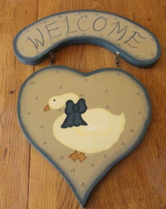 Wooden Vintage Hand-Painted Duck Welcome Sign - Picture 1 of 8