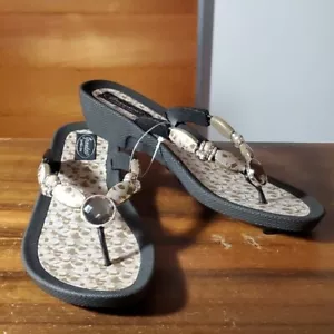 Grandco Größe 11 neu mit Etikett Sandale leichte Flip-Flops kupfer schwarz Perlen Edelsteine - Bild 1 von 5