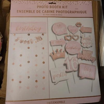 SWEET 16~PHOTO BOOTH KIT (14pc)~ Birthday Party Pink & Rose Gold - Image 1 of 4