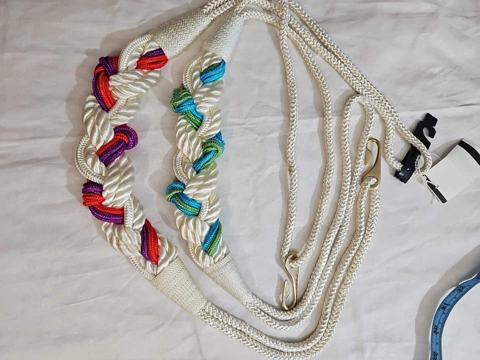 2 80's Vintage Belt Braided Nylon Rope Sz M/L  White Red   Purple / Blue Green - Image 1 of 4